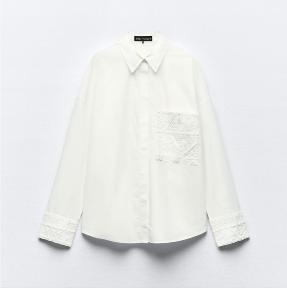 POPLIN SHIRT WITH LACE POCKET SIZE M - Picture 3 of 6
